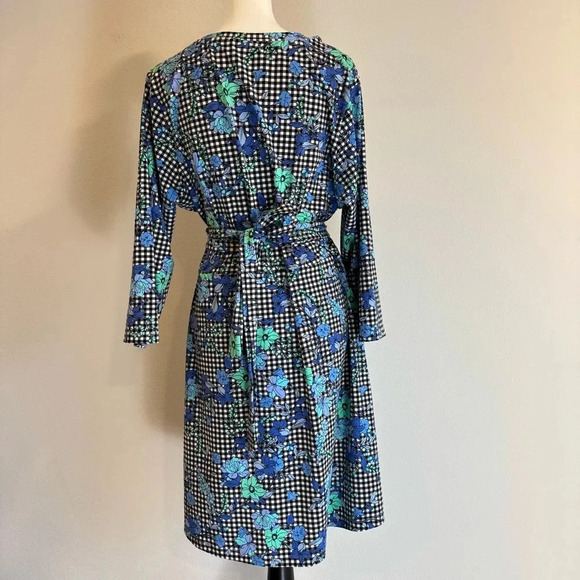 Lands End Floral Checkered Wrap Dress Tie Waist Comfy 1X - Picture 2 of 8